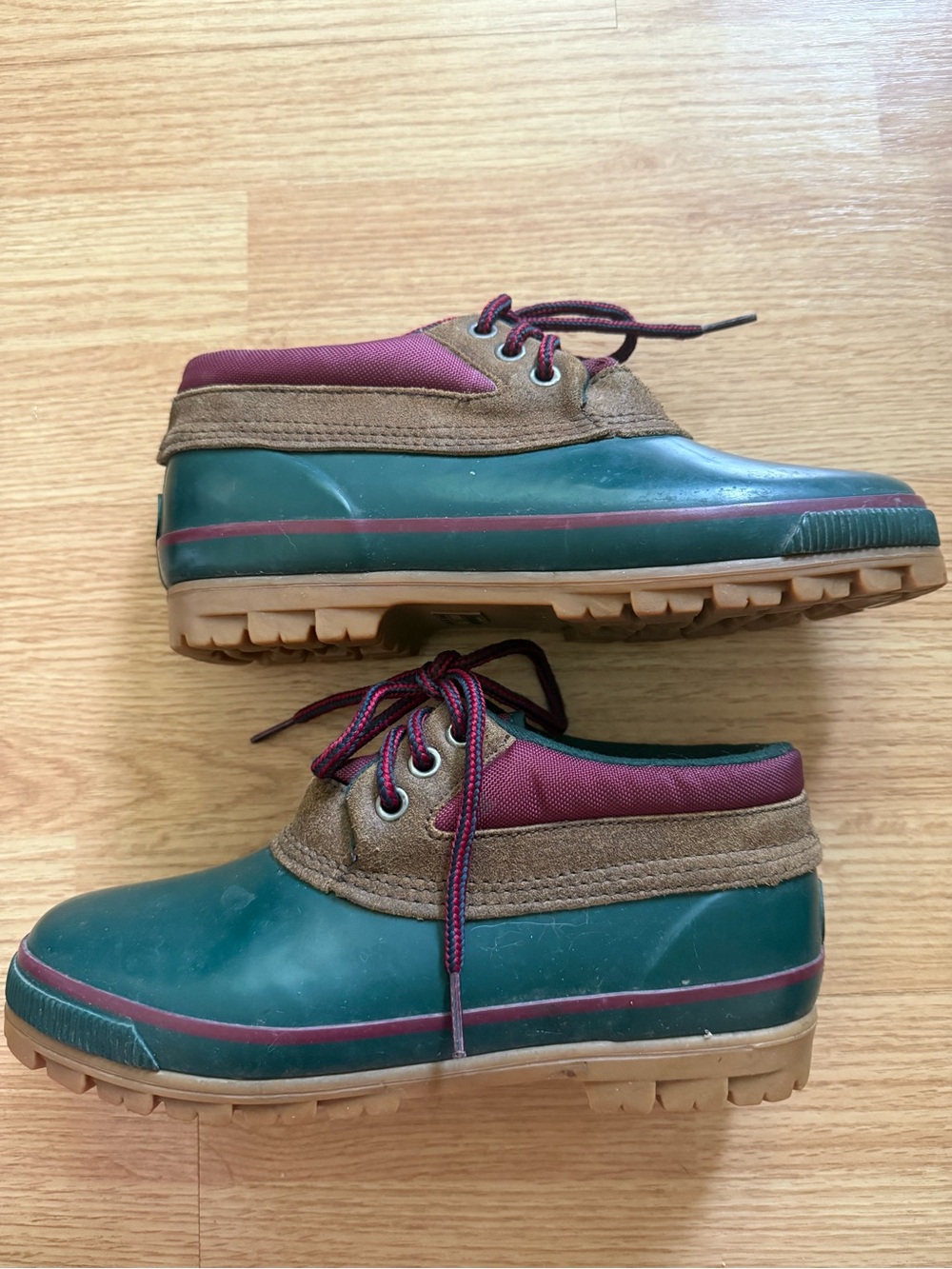 Vintage 90s Bay Area Traders Low Duck Boots Green Burgundy Insulated Size 8